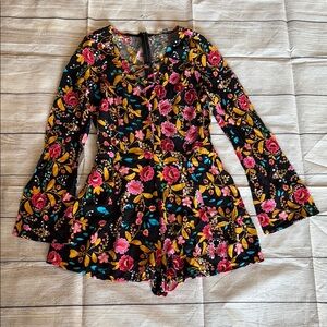 Express Floral Lace-Up Jumpsuit - Black, Pink, Yellow